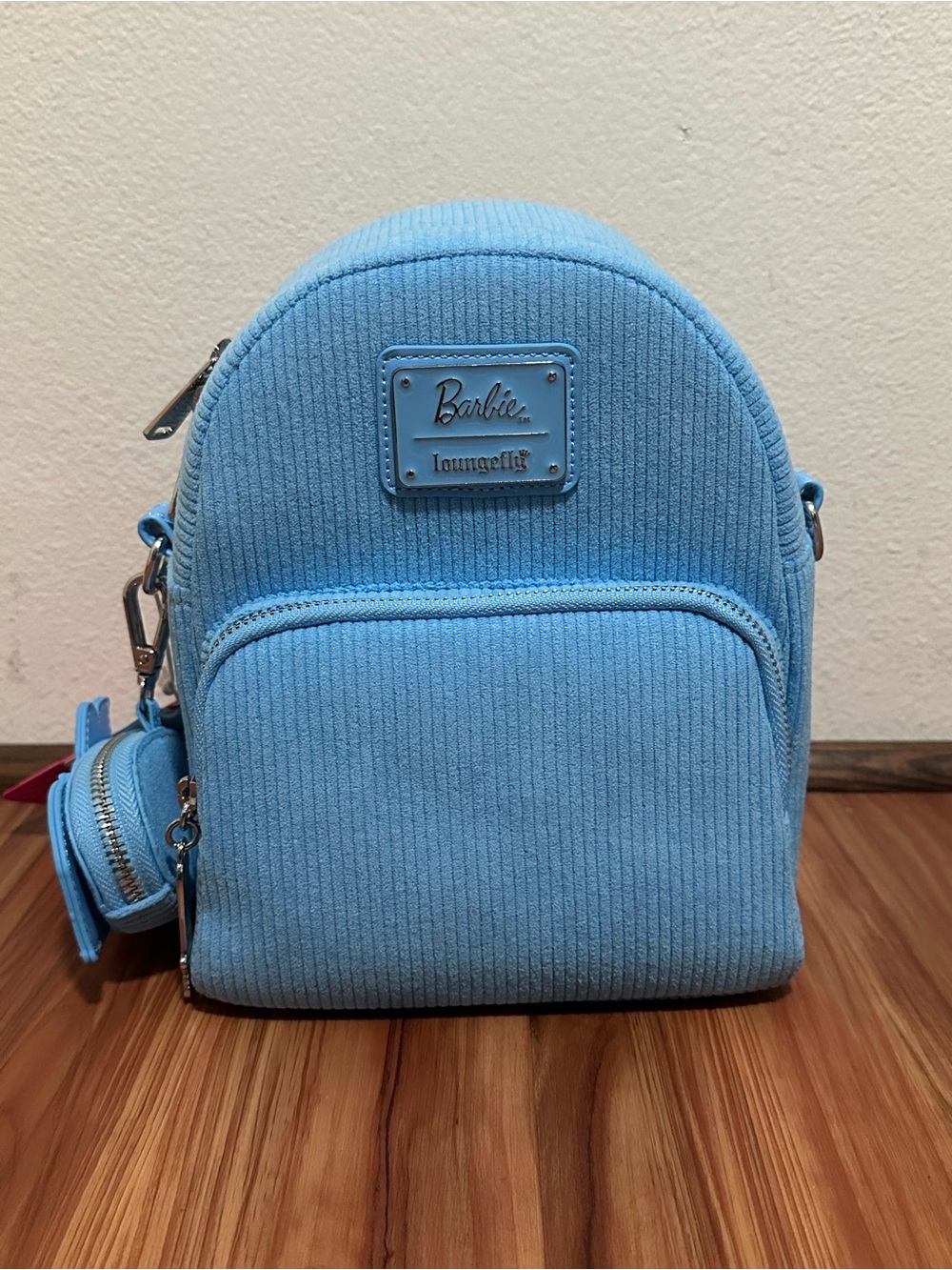 NWT Barbie Loungefly Light Blue Mini Convertible Backpack with Ken Charm - Picture 2 of 5